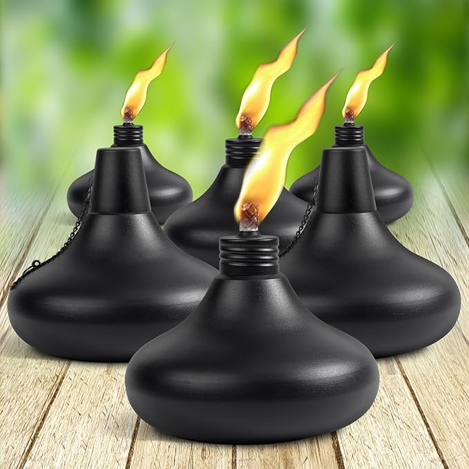 Upgraded Tabletop Torches Set of 6, 24oz Citronella Candles for Outdoor, Metal Table Top Torches for Outside, Refillable Torch Lanterns for Patio, Yard, Deck, Garden, Party