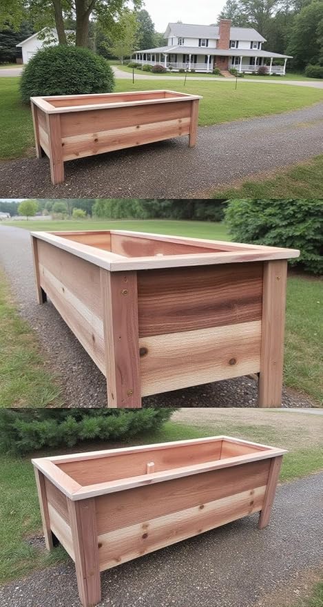 Handmade Custom Heavy Duty Rectangular Raised Cedar Wood Garden Planter Box – 46", 36", 24" – Indoor/Outdoor Farmhouse Style for Flowers & Vegetables – Made in USA (46" L x 15.5" W x 16.5" H)