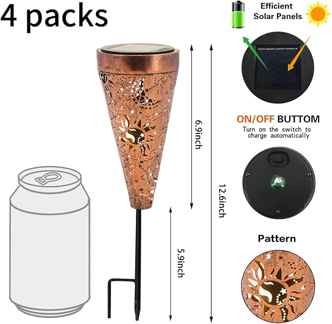 DIBIEECN 6 Pack Sun and Moon Solar Pathway Lights Outdoor,Metal Garden Decorations Outdoor Lights with Patterns and Warm Light,Waterproof Landscape Lighting for Path Patio Backyard Walkway Yard