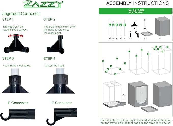 zazzy Grow Tent 18"x30"x36" Hydroponic Heavy Duty Dark Room Reflective Mylar Grow Tents with Window & Floor Tray for Indoor Plant Growing