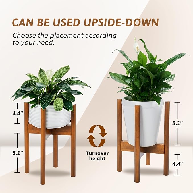 Adjustable Plant Stand Indoor, Bamboo Plant Holder 8 to 12 Inches, Small Corner Planter Stand for Indoor Plants, Single Floor Plant Stand for Living Room Balcony Bedroom, Light Brown