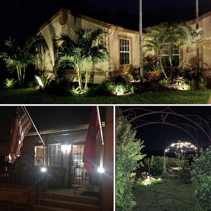 SUNVIE 12W Low Voltage Landscape Lighting Waterproof LED Landscape Lights 3000K Garden Pathway Lights 12V Outdoor Spotlights with Spike Stand, 2 Pack with Connectors