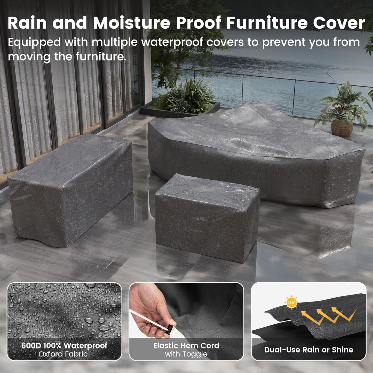 UDPATIO Patio Furniture Set with Fire Pit Table, 8 Inch Armrest Outdoor Sectional Sofa, 9 Piece Wicker Outdoor Furniture Conversation Sets with Waterproof Cover for Backyard Deck(Brown/Dark Grey)