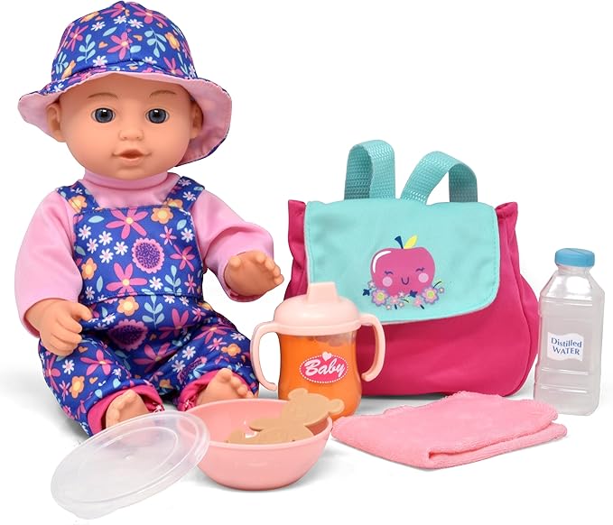 Gift Boutique Baby Doll with 12 Inch Baby Doll for Toddlers Feeding Set with Realistic Diaper Bag, Bottles, Sunglasses, and Pretend Play Feeding Accessories for 2 Years and Up