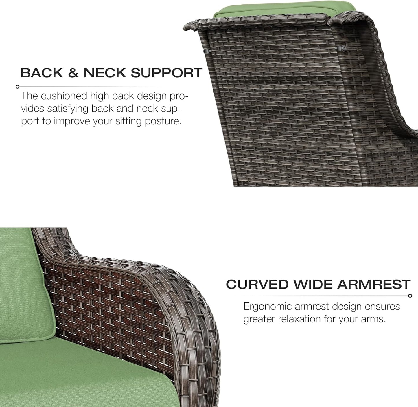 Joyside Outdoor Swivel Rocker Patio Chair - Outdoor Wicker Glider Rocking Chair with Olefin Fabric Cushions Suitable for Porch Deck and Backyard(Mixed Grey/Green)