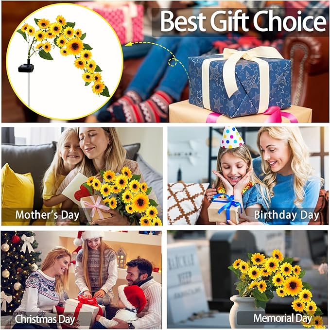 Solar Garden Lights Outdoor, 4 Pack Sunflower Lights with 92 Lifelike Sunflower, Waterproof 360 Bright LED Fall Garden Decor Solar Flowers for Patio Flowerbed Yard, Gift for Mom