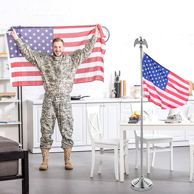 Leinuosen 4 Pcs Flag Holder Stand FlagPole Stand Flag Pole Base for Indoor Outdoor 1.3/1.1 Inch Diameter Flagpole Garden House Classroom Churches Meeting Party Flags Banner(Silver)