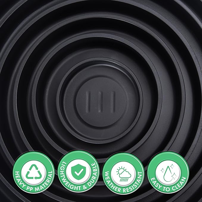 Phoenix Vine 14 Inch Plastic Plant Saucer Water Drip Tray, Heavy Sturdy Round Plant Drainage Tray for Indoors Outdoor, Set of 2, Matte Black, 21-TY-14B-2