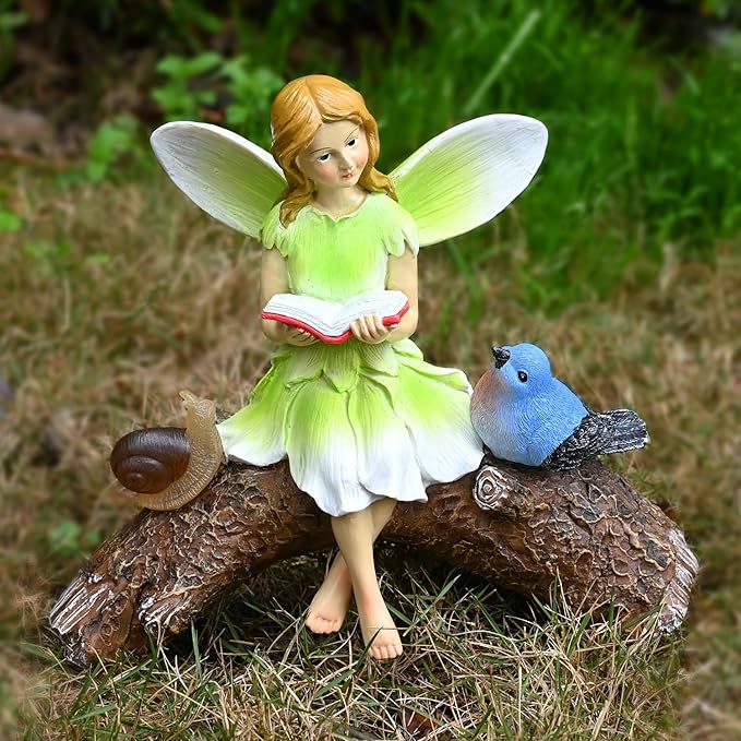 Garden Flower Fairy Statue Decor-Solar Outdoor Fairy Statues-Garden Fairy Outdoor Snail,Bird Figurines Decoration for Outside Patio Lawn Yard,Fairies Ornaments Gifts,Tall 8.4 Inches