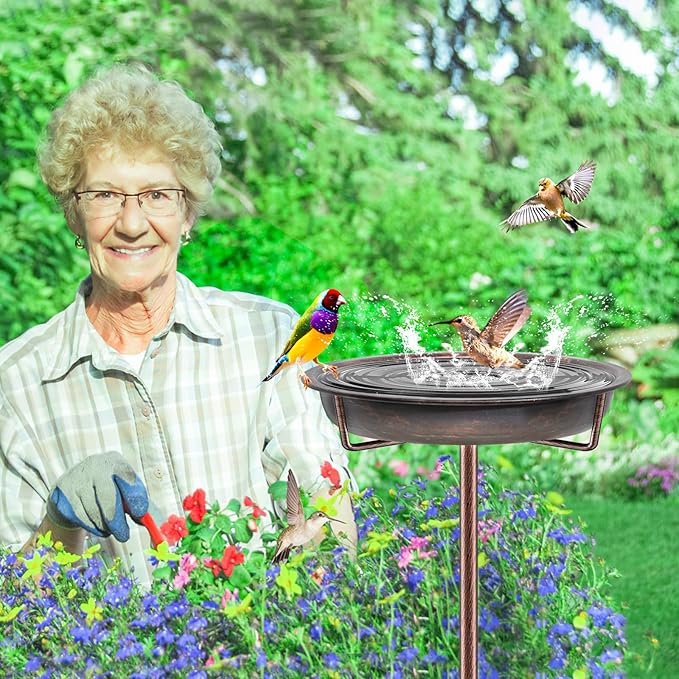 Metal Bird Bath for Outside Garden Birdbath Bowl, 36.2" Height Freestanding Bird Feeders for Outdoors with 4 Prongs Base Stake, Standing Birdfeeders for Yard Lawn Decor (Retro Copper)