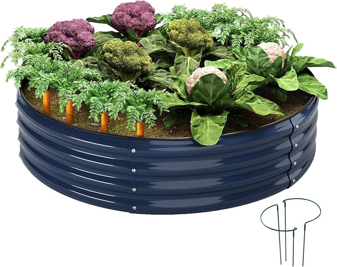 Galvanized Metal Planter Round Raised Garden Bed Kit for Gardening Outdoor,2x2x1ft Grow Garden Box Raised Flower Bed,Round Galvanized Planter Outdoor Metal Fire Pit Ring