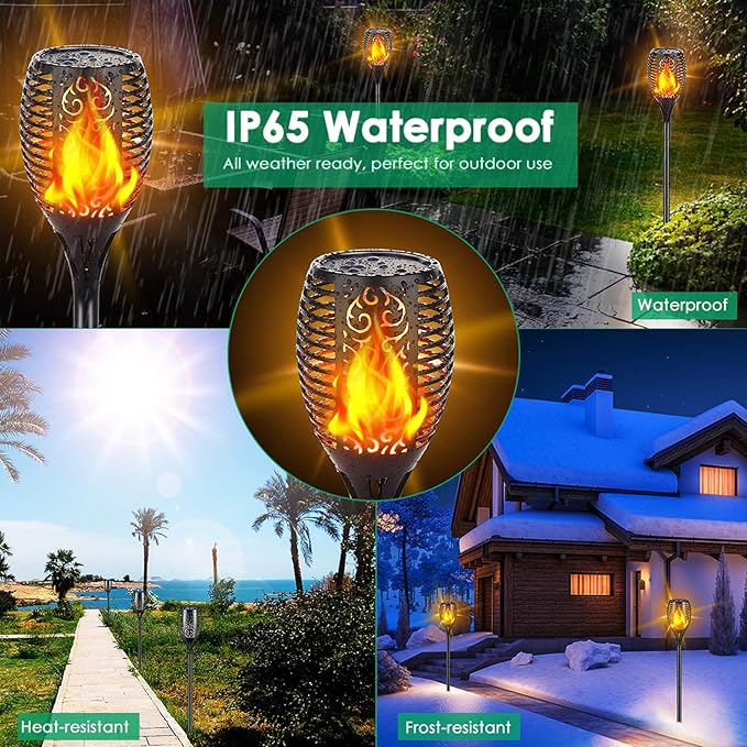 TomCare Solar Lights Outdoor 99 LED Higher & Larger Flickering Flame Solar Torch Lights 43" Waterproof Outdoor Lighting Solar Powered Pathway Lights Christmas Decorations for Garden Patio Yard, 4Pack