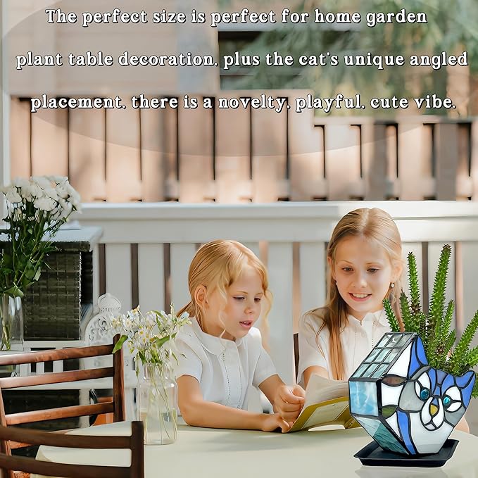 Purple Cat Flower Pot,Cute Pots for Plants,Small Plant Pot with Unique Cat Face Design,Tiltable Cat Terrarium Decoration,4.6x3x5.15 in(Excluding Plants)