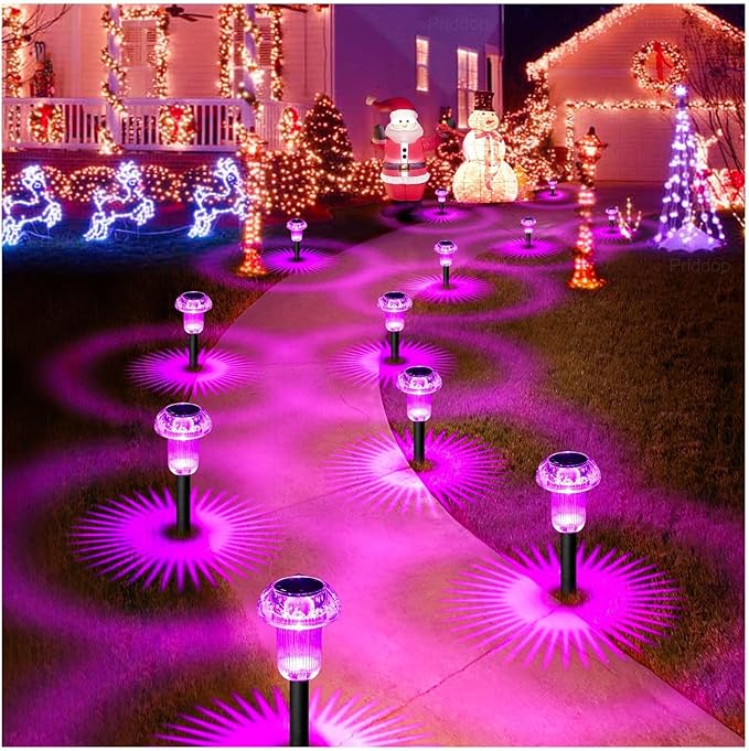 Solar Lights Outdoor Pathway Lights 8 Pack LED Waterproof Purple Mushroom Shape for Garden Driveway Walkway Landscape Path Lawn Yard Decor