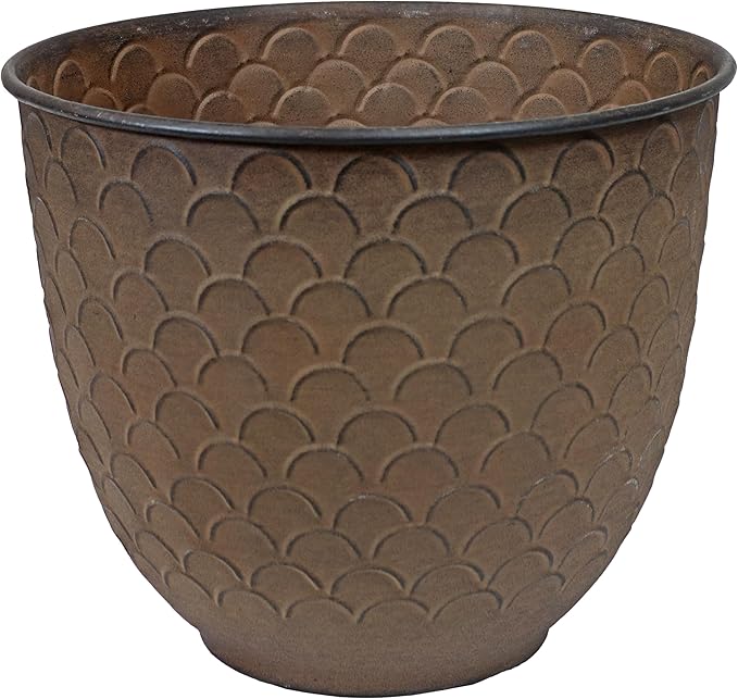 Sunnydaze Dinah 12.5" Metal Outdoor Plant Pot Set with Drainage Holes and Rubber Plugs - Matte Brown - Set of 2