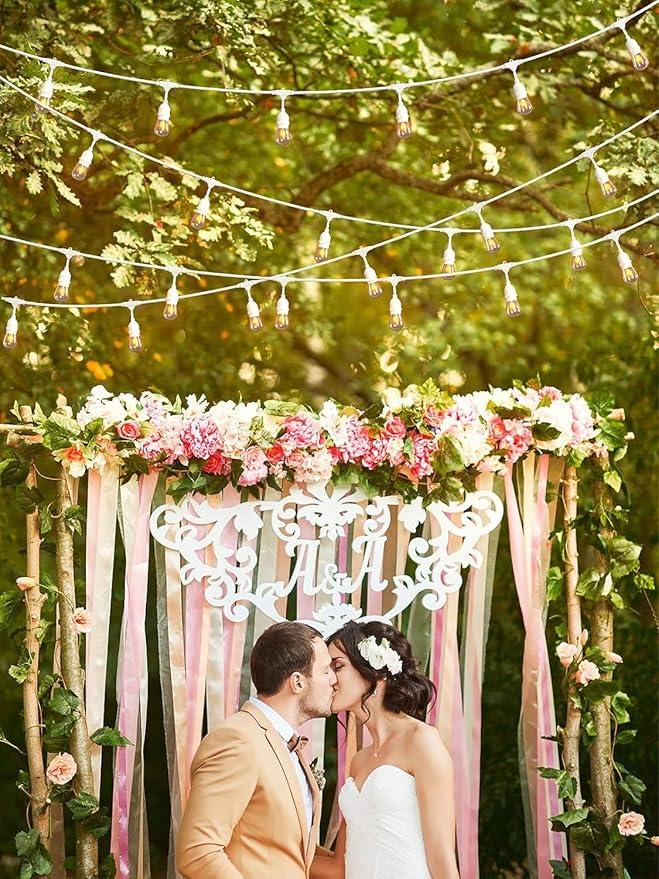 addlon 96FT(48FT*2) Outdoor String Lights White Commercial Grade Weatherproof Strand, 36 Edison Vintage Bulbs, 30 Hanging Sockets 6 Spare Bulbs, ETL Listed Decorative Lights for Patio Garden