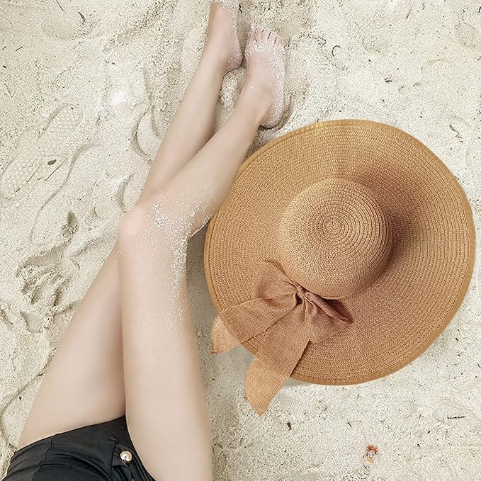 Floppy Big Beach Straw Hats for Women Foldable Summer Wide Brim Packable Sun Hat Womens Travel Straw Fedora Hat