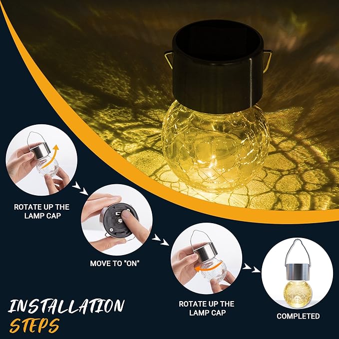 GIGALUMI Solar Lights Outdoor Waterproof ,12 Pack Solar Hanging Lights Garden Decor,Gifts for Women Mom Grandma,Solar Outdoor Lights Lantern Cracked Glass for Yard, Fence, Tree(Warm White)