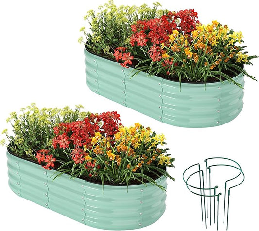 Galvanized Metal Planter Raised Garden Bed Kit for Gardening Outdoor,4x2x1ft 2 Planter Grow Garden Box Raised Flower Bed,Long Vegetable Clearance Herb Raised Garden Beds for Container Gardening