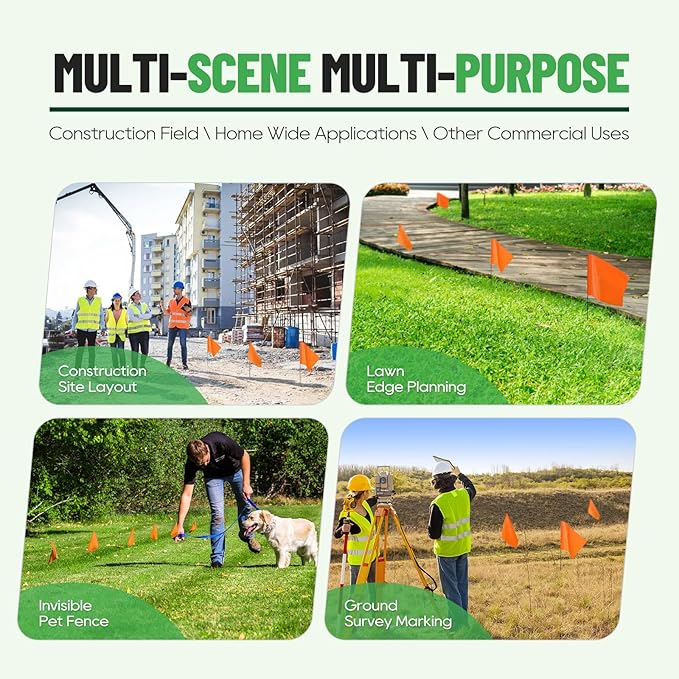 Zozen 50Pack Fluorescent Orange Marking Flags, Writable/15x4x5 Inch, Yard Flags for Lawn & Irrigation & Landscape & Sprinkler & Survey & Dog Training.