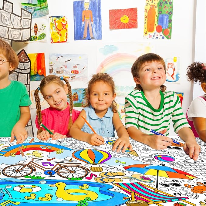 Giant Coloring Poster for Classroom - 31.5x72" Versatile Summer Activity Poster/Table Cover for School Parties, Birthday & Special Events Decoration