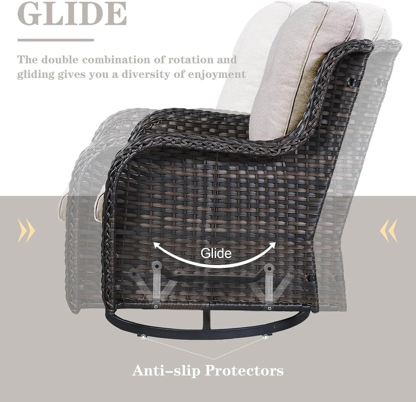 Outdoor Patio Furniture Set with 50000BTU Propane Fire Pit Table, 4 Pieces Wicker Patio Conversation Set with 2 Swivel Rocker Glider Chairs Rattan Sofa Blue Cushion Perfect for Casual Gathering