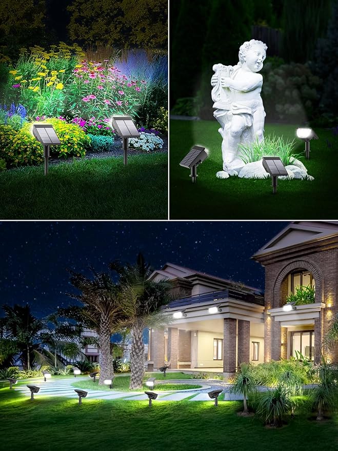 Solar Spot Lights Outdoor Solar Lights Outdoor Waterproof IP65 Solar Powered Outdoor Lights, Solar Landscape Spotlights Outdoor Solar Lights (White, 6 Packs)