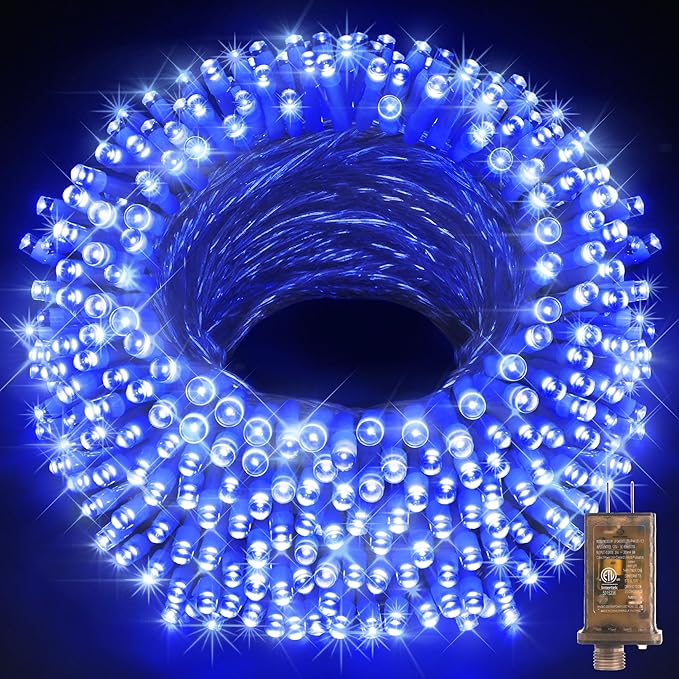 KNONEW 600FT 1500 LED Christmas String Lights Outdoor 8 Lighting Modes & Timer Dimmable Fairy Light Plug in Waterproof for Xmas Roof Yard Tree Wedding Party Holiday Decorations (Blue)