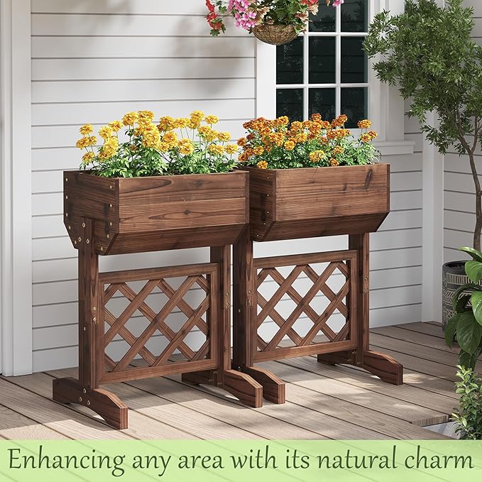 Raised Garden Bed, Standing Vertical Horticulture Planter Box for Backyard, Patio, Balcony, Planter for Flowers Herbs Vegetables for Indoor & Outdoo Decor with Trellis (Carbonized)