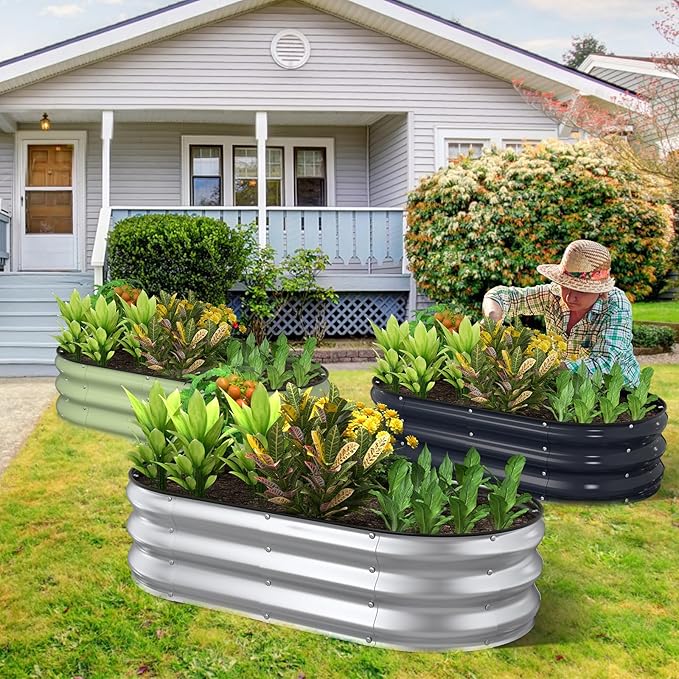 Kesfitt Raised Garden Bed Kit,Outdoor Galvanized Planter Raised Boxes with Safety Edging and Gloves,Large Metal Raised Garden Beds for Gardening Vegetables,Fruits,Flower(4x2x1FT)