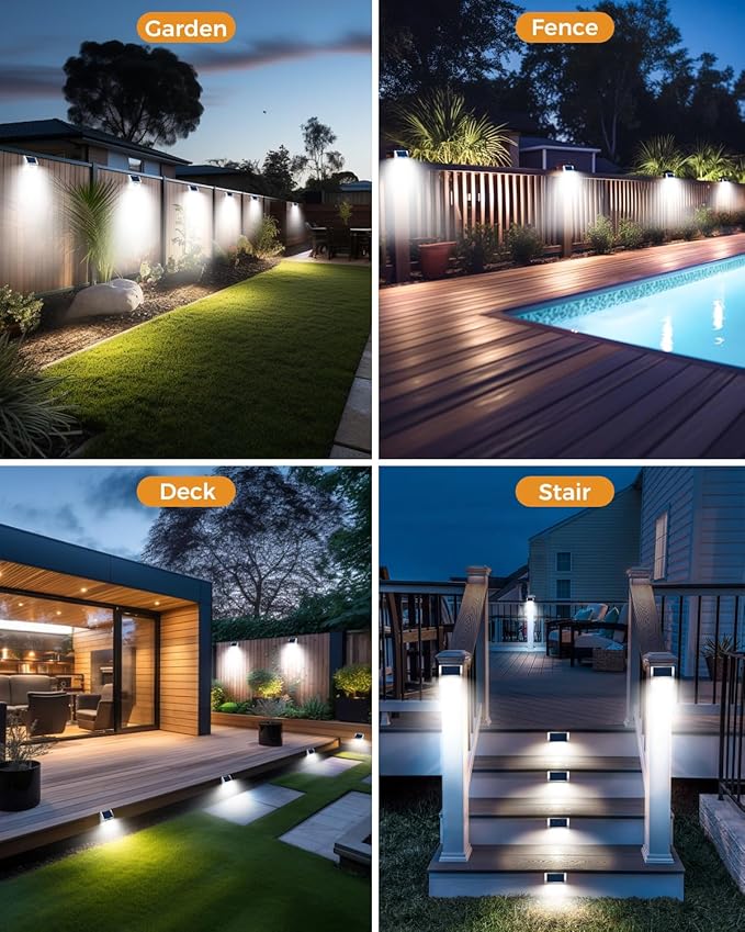 Vighrep 12-Pack Solar Motion Lights - Outdoor, Brushed Nickel, Bright Cold White, Waterproof LED Fence Lights Wireless for Wall, Yard, Steps, Stairs, Garden