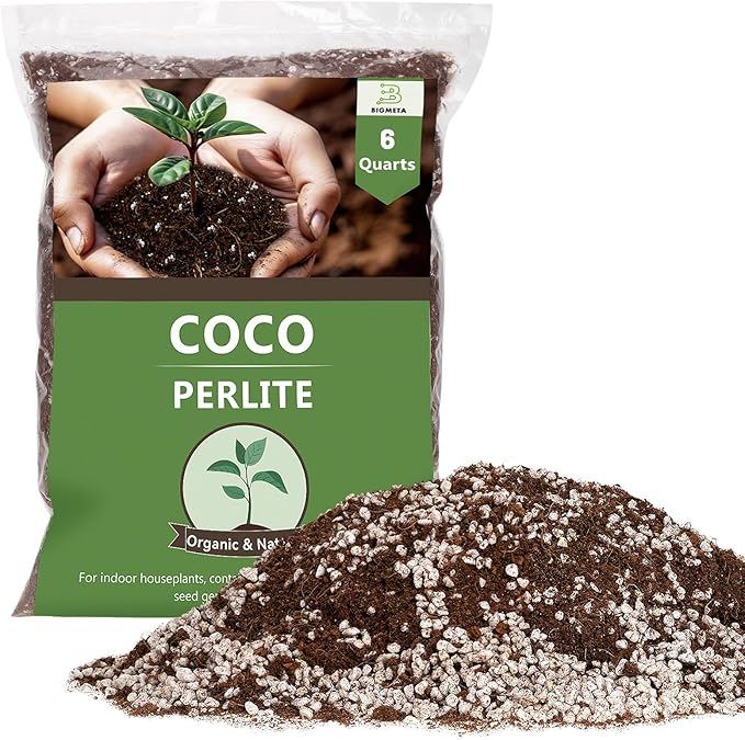 Coco Coir Perlite Mix - Retain Moisture, Improve Drainage & Aeration - Coco Peat Perlite Potting Mix, Loose Organic Potting Soil for Indoor Plants, 6 Quarts
