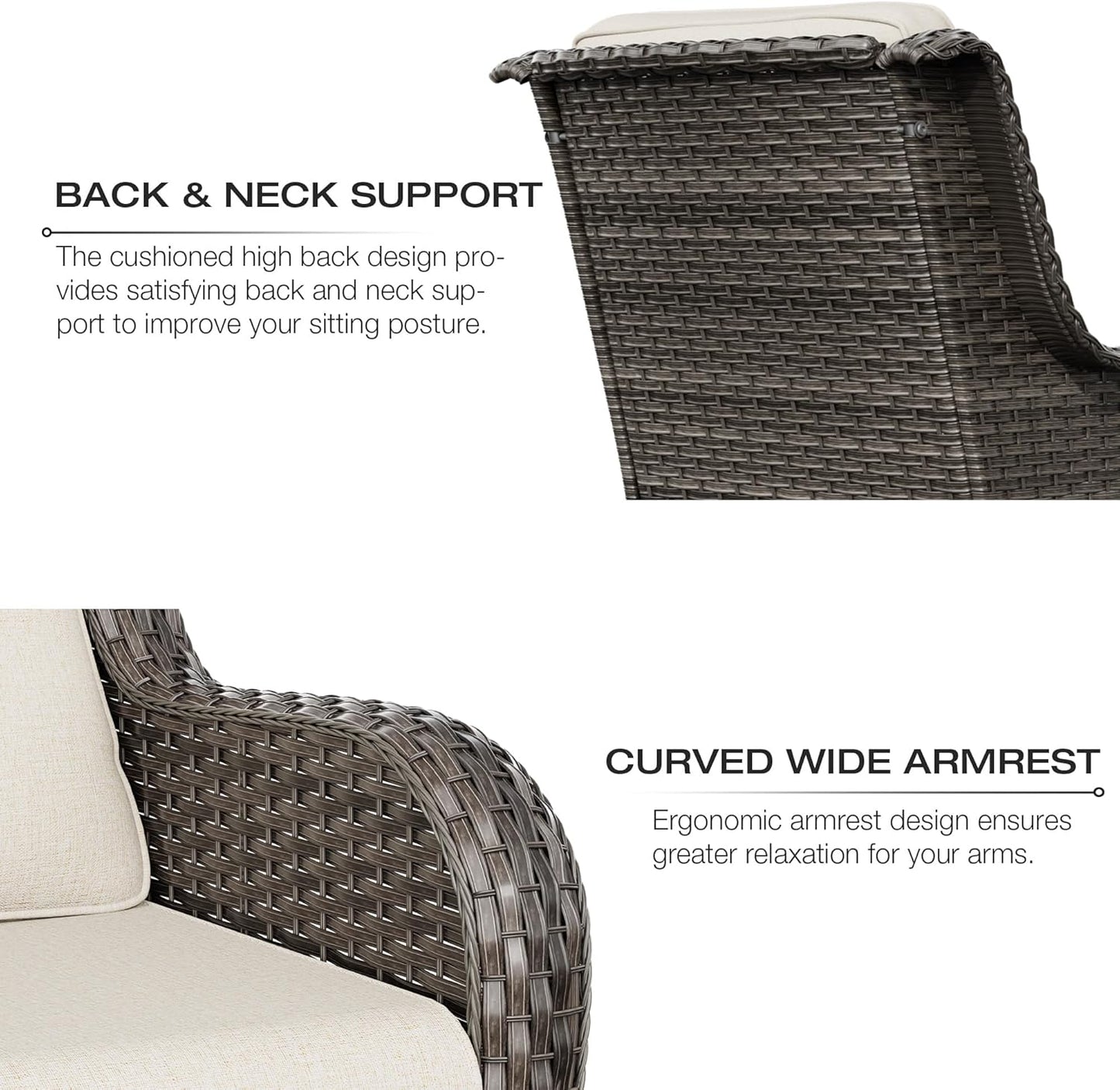 Joyside Outdoor Swivel Rocker Patio Chair and Matching Side Table - 2-Piece Wicker Patio Bistro Set with Premium Fabric Cushions(Brown Mixed with Grey/Beige)