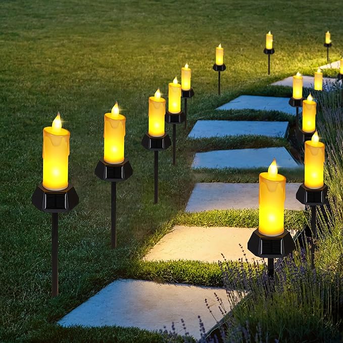 BlcTec Solar Candles Outdoor Waterproof, Flickering Candles with IP65 High Rating Waterproof, Suitable for Outdoor Lawn, Yard, Pathway, Wedding, Camping, Holiday Decorations, 2 PCS