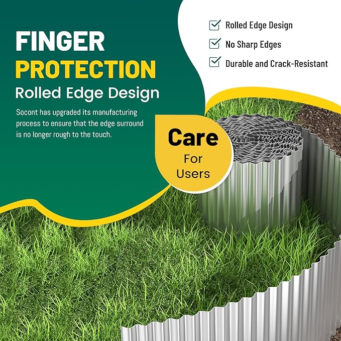 Corrugated Metal Garden Edging, 10"×20Ft Durable Landscape Border for Garden, Lawn, Flower Beds and Paver Edging (Silver)