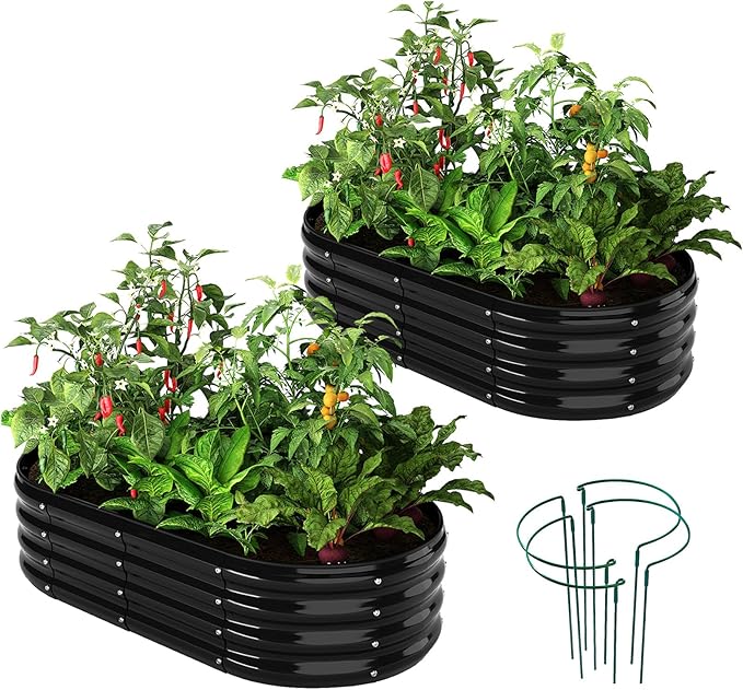 Galvanized Metal Planter Raised Garden Bed Kit for Gardening Outdoor,4x2x1ft 2 Planter Grow Garden Box Raised Flower Bed,Long Vegetable Clearance Herb Raised Garden Beds for Gardening Black