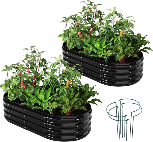 Galvanized Metal Planter Raised Garden Bed Kit for Gardening Outdoor,4x2x1ft 2 Planter Grow Garden Box Raised Flower Bed,Long Vegetable Clearance Herb Raised Garden Beds for Gardening Black