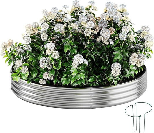 Galvanized Metal Planter Raised Garden Bed Kit for Gardening Outdoor 2x2x1ft Round Galvanized Steel Fire Pit,Steel Fire Pit Silver for Backyard, Camping, Bonfire