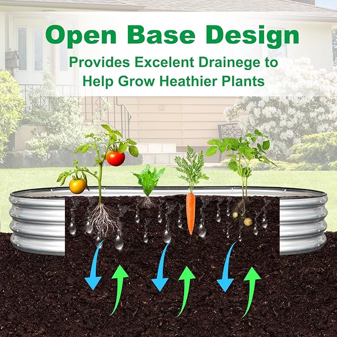 JERIA 6×3×1ft Oval Raised Garden Bed,Galvanized Raised Garden Bed Kit Outdoor Metal Gardening Planter Box for Vegetable, Fruits, Flower,Herbs