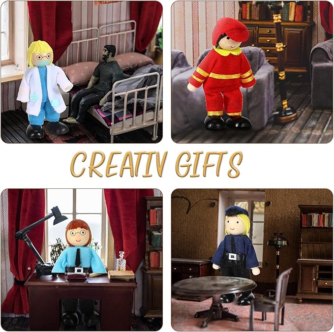 Skylety 10 Pcs Wooden Dollhouse Set of Mini People Figures Dollhouse Dolls Wooden Doll Play Figures Accessories(Fresh Style)