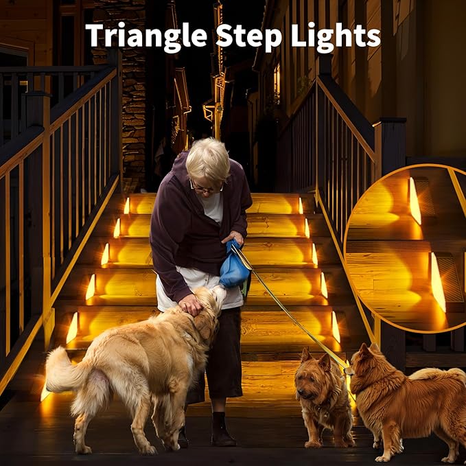 KINKAI Solar Step Lights - 12 Pack Solar Stair Lights Outdoor Deck Lighting Triangle Decor for Garden Front Door Porch (Warm Light)