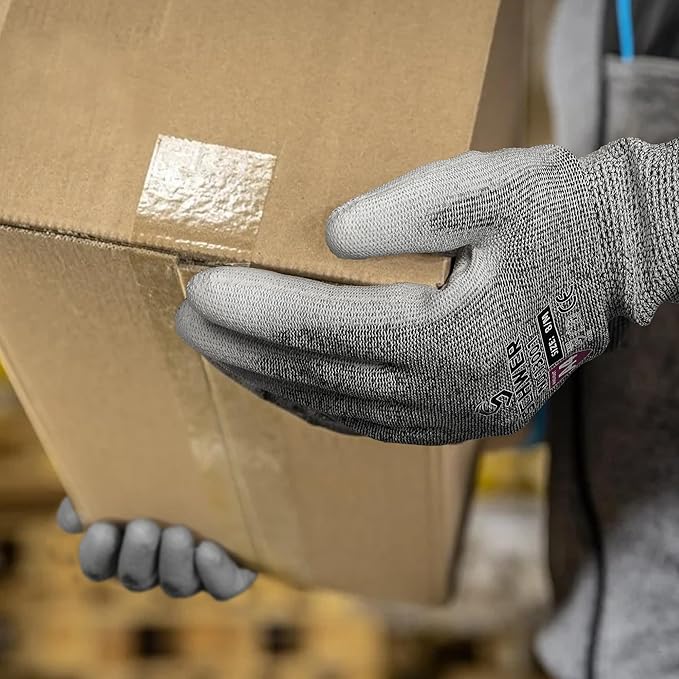 Schwer 12 Pairs ANSI A4 Cut Resistant Work Gloves, Cut Proof Gloves with PU Coating, Used for Metal Fabrication, WoodWorking, Construction, Non Slip, Durable, XS, CR13001