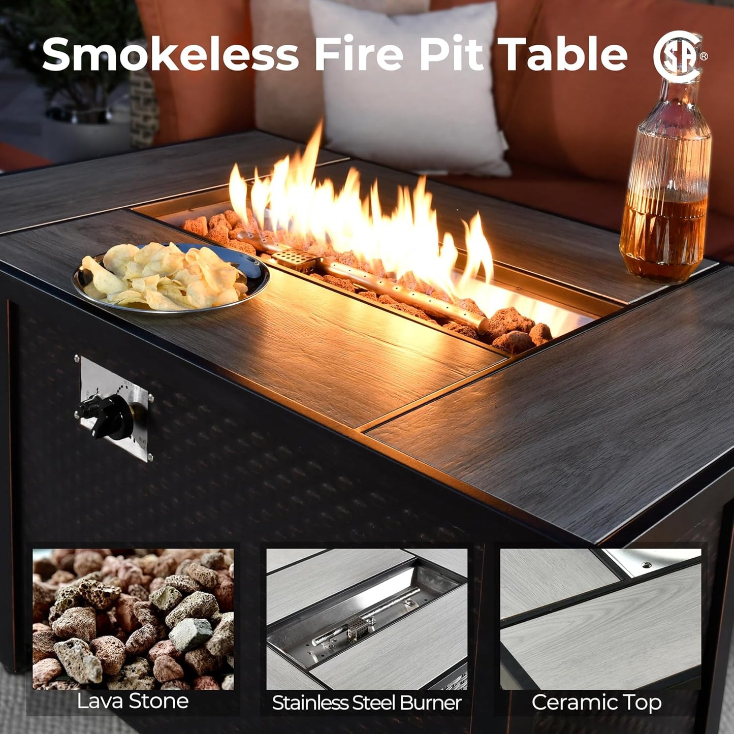 HOOOWOOO Outdoor Sectional Patio Furniture Set with Fire Pit Table,15 Pieces Wicker Conversation Sets L Shaped Couch,Extra Deep Out Door Sofa Outside Furniture with Swivel Chairs Ottomans,Black