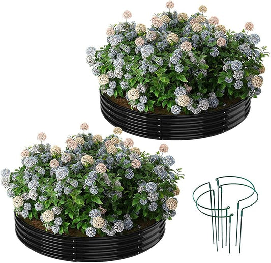 Galvanized Metal Planter Round Raised Garden Bed Kit for Gardening Outdoor,3x3x1ft 2PC Grow Garden Box Raised Flower Bed,Round Galvanized Planter Outdoor Large Metal Fire Pit Ring Black