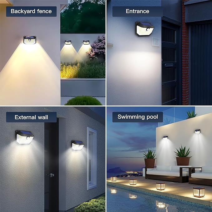 Solar Lights Outdoor Motion Sensor, 178 LED 300LM Waterproof IP65, Wall Mounted Security Light with 3 Modes, 270° Wide AngleWide Angle, Solar Powered for Garden, Yard, Patio, Front Door(4Pack)