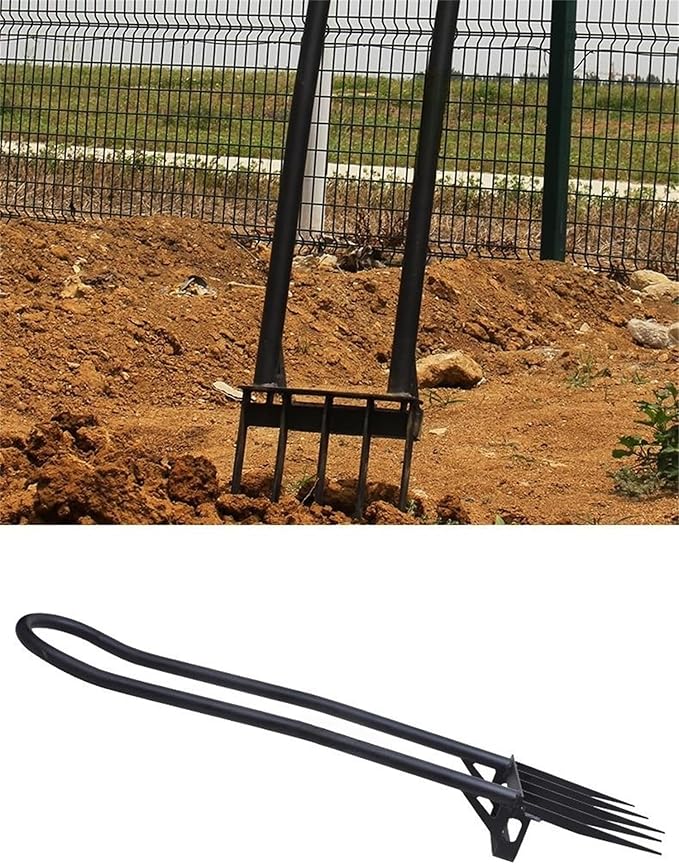 Heavy Duty Pitch Fork 46“ Steel Long Handle, Garden Broad Fork Loosening Soil & Breaks up Dirt, Garden Tool Claw Weeder Strengthening 5 Tines