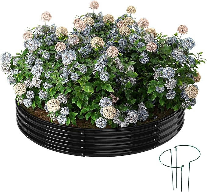 Galvanized Metal Planter Round Raised Garden Bed Kit for Gardening Outdoor,3x3x1ft Grow Garden Box Raised Flower Bed,Round Galvanized Planter Outdoor Large Metal Fire Pit Ring Black