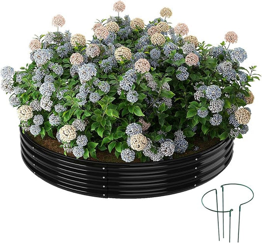 Galvanized Metal Planter Round Raised Garden Bed Kit for Gardening Outdoor,3x3x1ft Grow Garden Box Raised Flower Bed,Round Galvanized Planter Outdoor Large Metal Fire Pit Ring Black