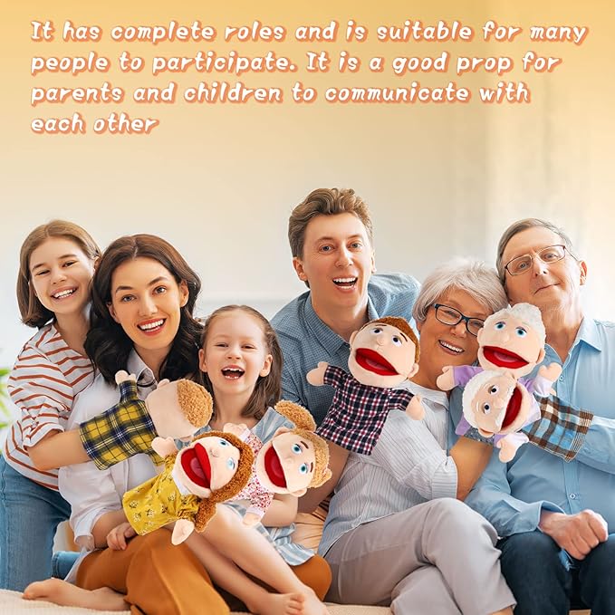 6 Pcs Family Hand Puppets 12 Inch Grandparents, Mom & Dad, Brother & Sister Plush Hand Puppet Toys Role-Play Toy Puppets for Kids Storytelling Imaginative Pretend Play Teaching Preschool(6 Family A)