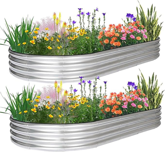 JERIA 2 Pcs 8×4×1ft Oval Raised Garden Bed,Galvanized Raised Garden Bed Kit Outdoor Metal Gardening Planter Box for Vegetable, Fruits, Flower,Herbs